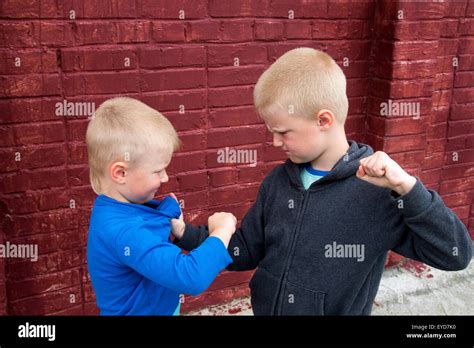 Children Fight Between Two Angry Aggressive Brothers Kids Boys Stock