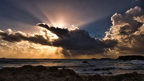 Clouds Sun Rays Passing Ocean 5k Hd Nature 4k Wallpapers Images