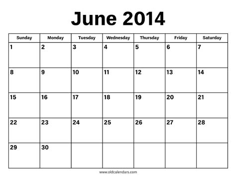 June 2014 Calendar Printable Old Calendars