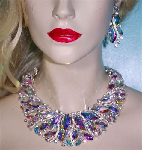 Ab Rhinestone Austrian Crystal Choker Necklace Earring Set Pageant Prom