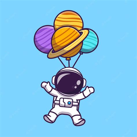 Premium Vector Cute Astronaut Floating With Planet Balloon In Space