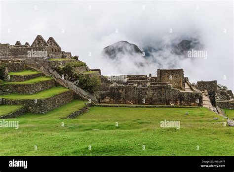 Foggy Morning At Machu Picchu Peru Stock Photo Alamy