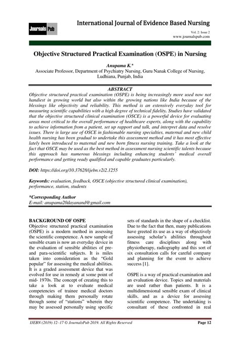 Pdf Objective Structured Practical Examination Ospe In Nursing