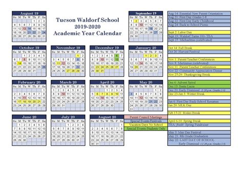 2019 2020 Academic Calendar Tucson Waldorf School