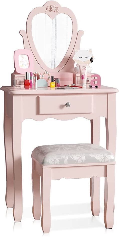 Girls Dressing Table With Mirror And Stool Kids Vanity Table Set With