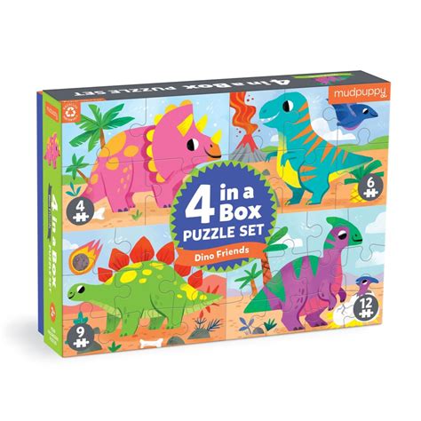 Mudpuppy 4 In A Box Puzzle Set Dino Friends