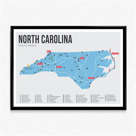 North Carolina State Park Map Print Etsy