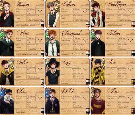 Exo ideal type, exo facts exo (엑소) currently consists of 9 members: EXO-Hogwarts Profile Cards by verilyi on DeviantArt