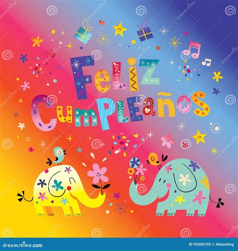 Feliz Cumpleanos Happy Birthday In Spanish Greeting Card Cartoon Vector Cartoondealer Com