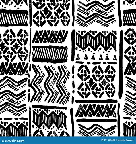 Seamless Vector Hand Drawn Ethnic Black And White Ornate Stock Vector