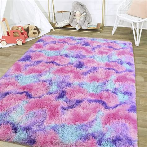 Soft Rainbow Area Rugs For Girls Room Fluffy Colorful Rugs 4ft X 6ft