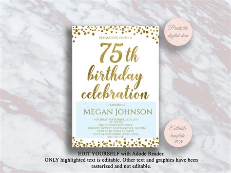 75th Birthday Invitation Template