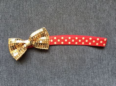 Handmade Baby Headband Red And Gold Headband With Gold Sequin Bow