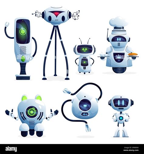 Ai Robot Cartoon Characters With Vector White Robotic Machines Modern