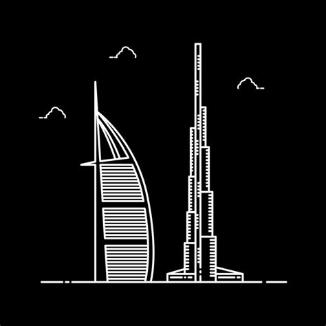 Burj Al Arab And Khalifa Tower Dubai Landmark Building Line Icon