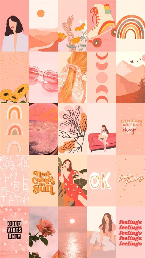 Peach Pink Wall Collage Kit Pink Photos Peach Wall Collage Etsy