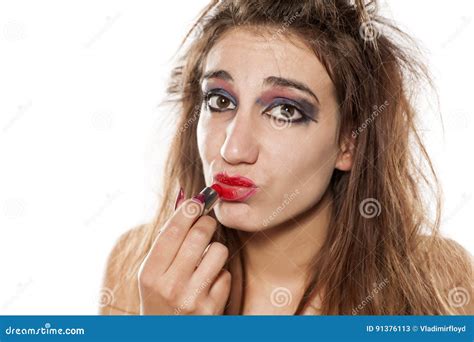 Bad Makeup Stock Image Image Of Applying White Smear 91376113