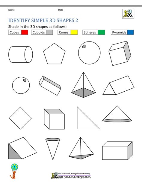 3d Shapes Math Worksheets For Kindergarten Free Printable Templates