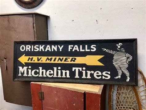 Rare Original Michelin Tires Smaltz Painted Wooden Sign