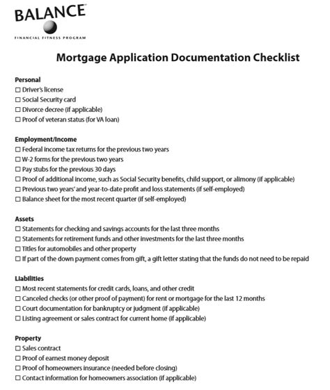 9 Free Sample Home Mortgage Checklists Printable Samples