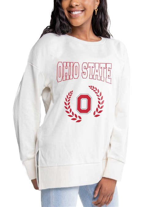 Ohio State Buckeyes Gameday Couture Crew Sweatshirt Womens Ivory Side Slit Long Sleeve