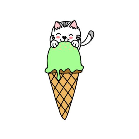 How To Draw A Kawaii Cat Eating Ice Cream Step By Step Easy Drawing Guides Drawing Howtos
