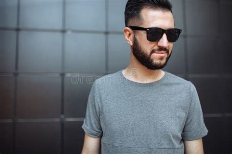Portrait Of A Beautiful Stylish Guy Hipster With Glasses Dress Stock Image Image Of Gray