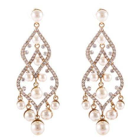 Cm Luxurious Pearl Chandelier Crystal Inlaid Earrings Vintage Long