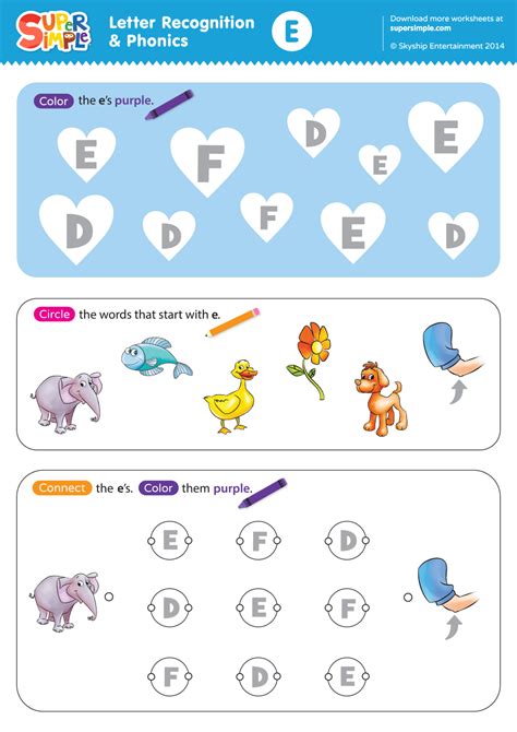 Letter Recognition And Phonics Worksheet E Uppercase Super Simple