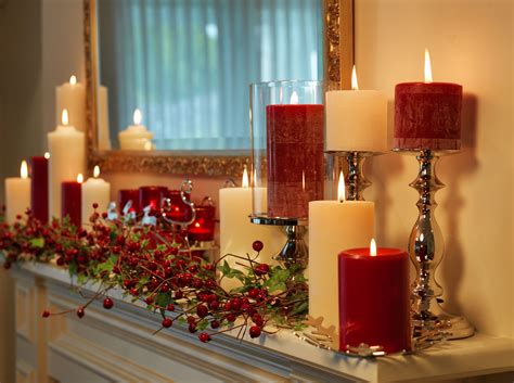 Gorgeous Mantle Setting In Traditional Red And White Christmas Mantel