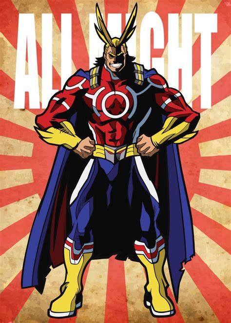 An All Might Poster Is Shown With The Hero In His Costume And Cape