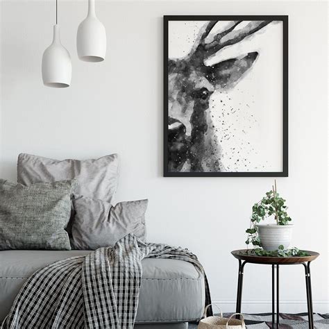 This Stunningly Watercolored Black And White Painting Portrays A Deer