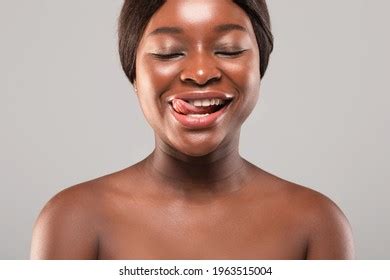 Closeup Shot Nude Black Woman Playfully Stock Photo