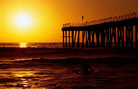 Sunset At Beach Hermosa Beach With Jetty In Background Photograph By