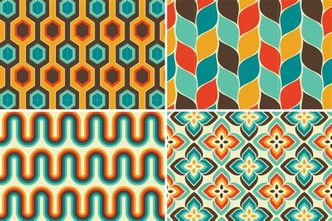 8 Modern Retro Patterns - Brown, Orange & Turquoise- Set 2 By ...
