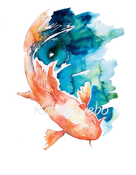 Koi Fish Painting Instant Printable Download Watercolor Abstract Blue