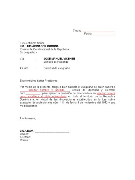 Carta Modelo De Solicitud Exequatur 10 05 2021 Pdf