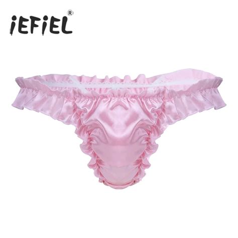 Iefiel Mens Lingerie Shiny Ruffled Frilly Sissy Sexy Gay Panties Smooth Touch Feel Bikini Briefs