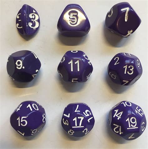 Purple Set Of 9 Unusual Odd Sided Dice D3 D5 D7 D9