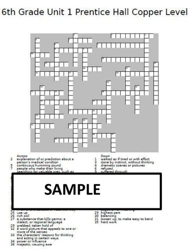 Prentice Hall Literature Sixth Grade Vocabulary Crossword Puzzles Unit