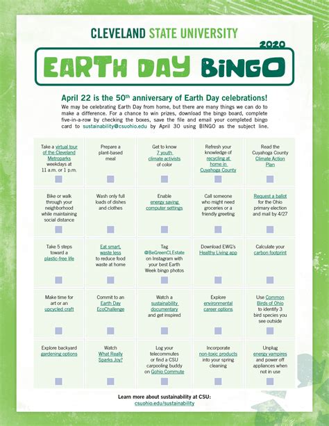 Earth Day Bingo Cleveland State University