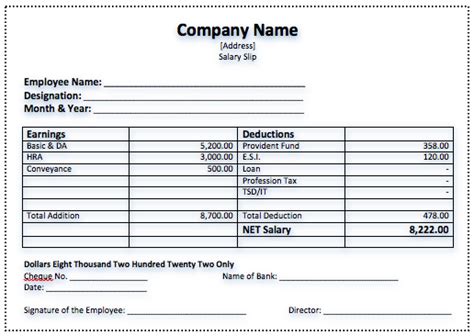 Salary Slip Format In Word Salary Slip Format In Word Retbets