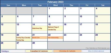 February 2023 Canada Calendar With Holidays For Printing Image Format