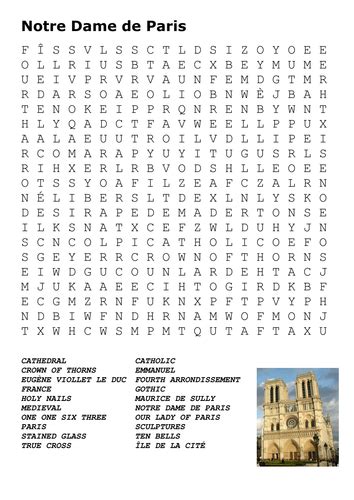 Notre Dame Cathedral Paris Word Search Teaching Resources