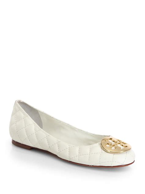 Tory Burch Quinn Quilted Leather Ballet Flats In White Lyst
