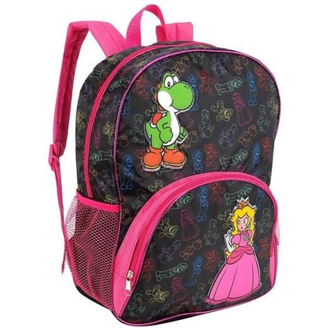 Nintendo Super Mario Princess Peach 16 Inch Backpack Black And Pink