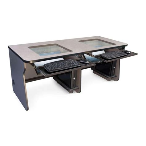 Smartdesks Downview Glass Top Computer Desks With Sub Surface Lcd Mount