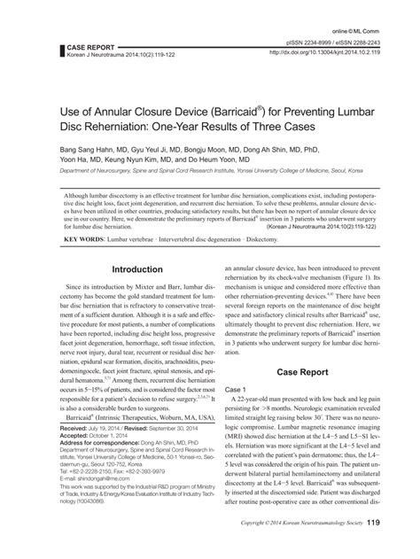 Pdf Use Of Annular Closure Device Barricaid For Preventing Lumbar