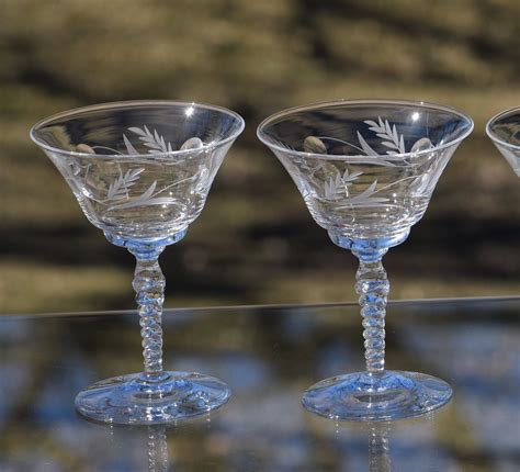 Vintage Etched Cocktail Martini Glasses Set Of 4 Unique Twisted Stem Martini Glasses Wedding