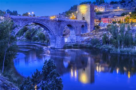 Hd Wallpaper Puente De San Martin Toledo Spain River Bridge Night